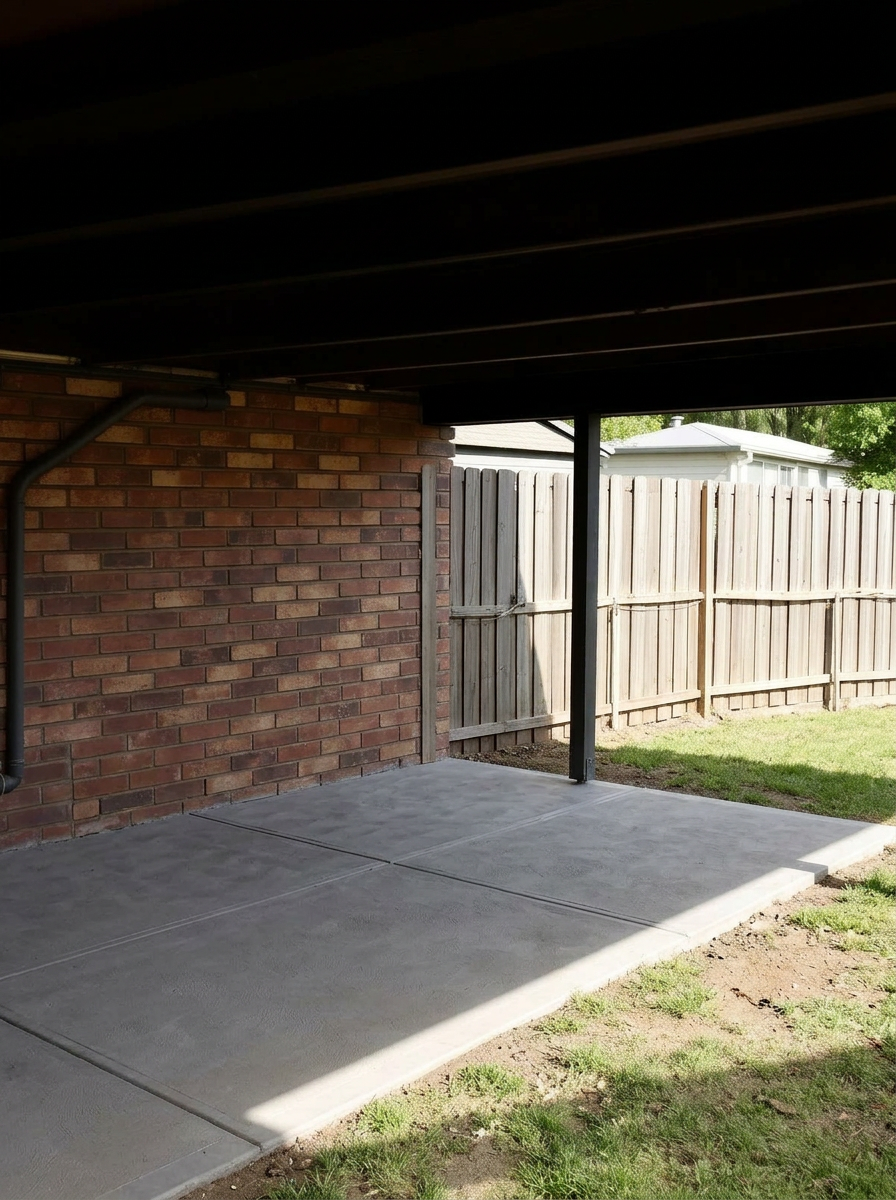 Same backyard carport empty and tidy after cleanup
