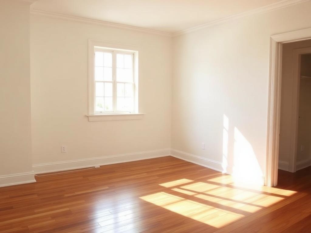 Empty rental room after a bond clean-out with bare timber floors and sunlight through the window